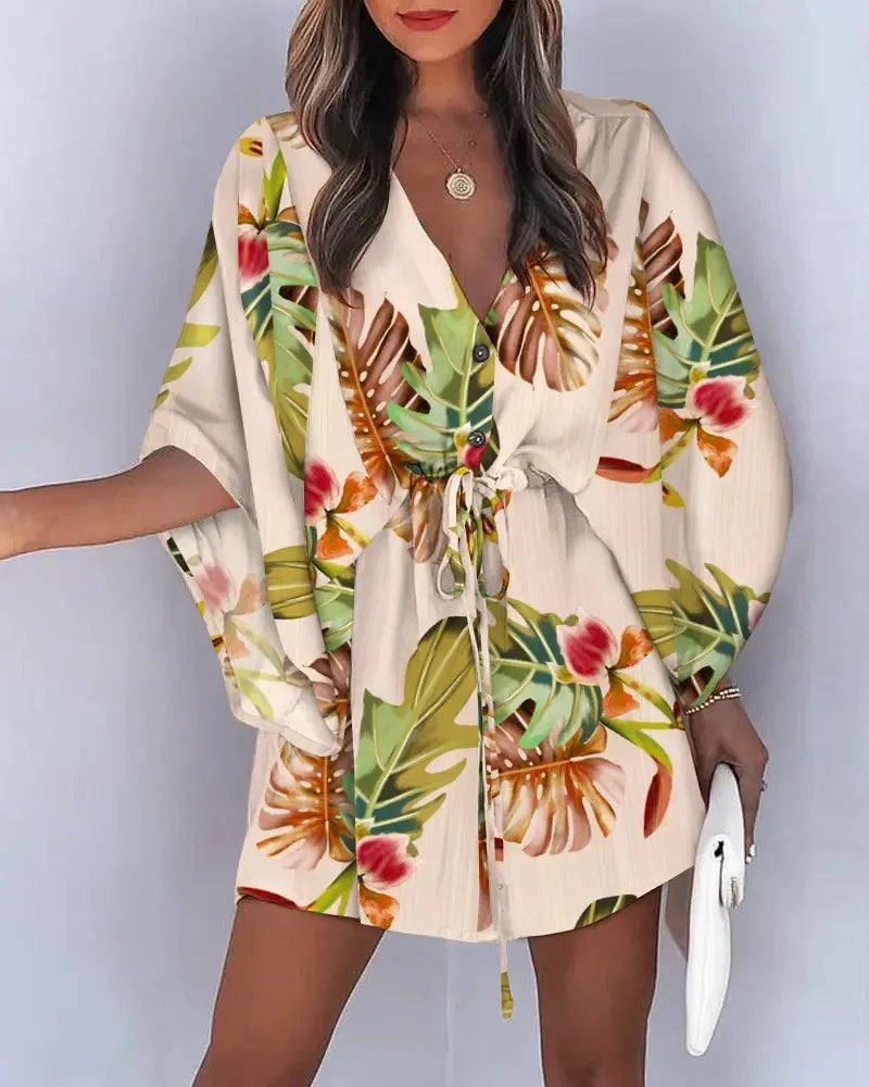 Zomerse jurk met print en brede mouwen