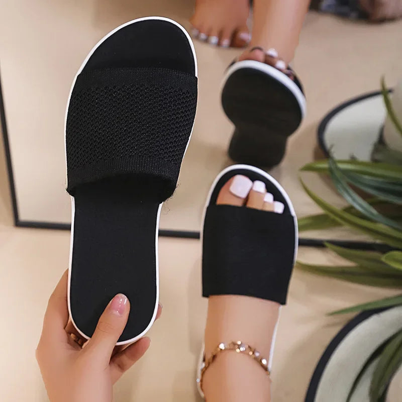 Dames Slippers met Stoffen Band en Comfortabele Zool