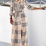 Dames lange shirtjurk met riem en zebrapatroon