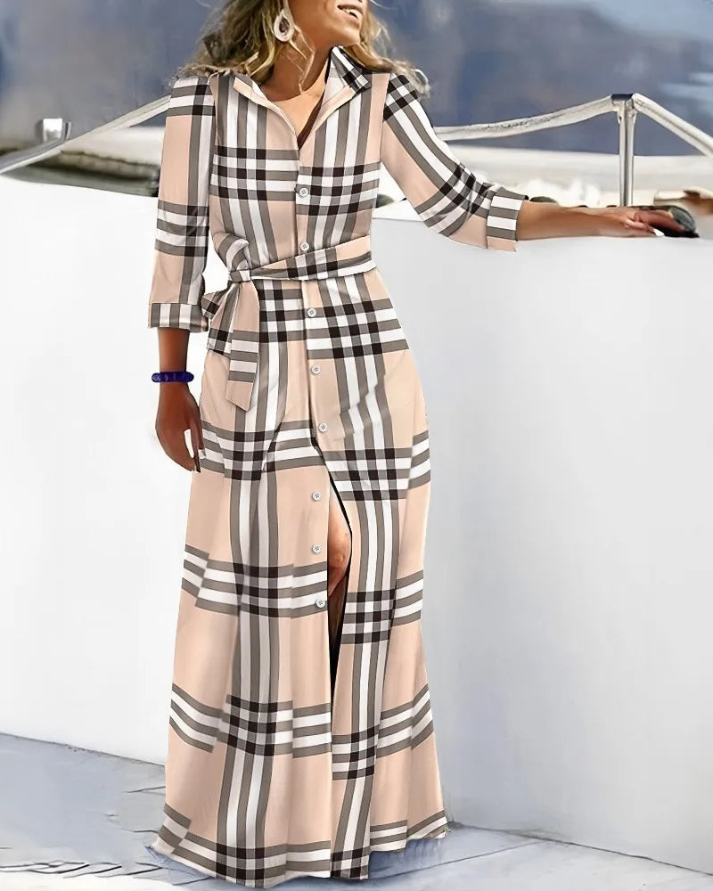 Dames lange shirtjurk met riem en zebrapatroon