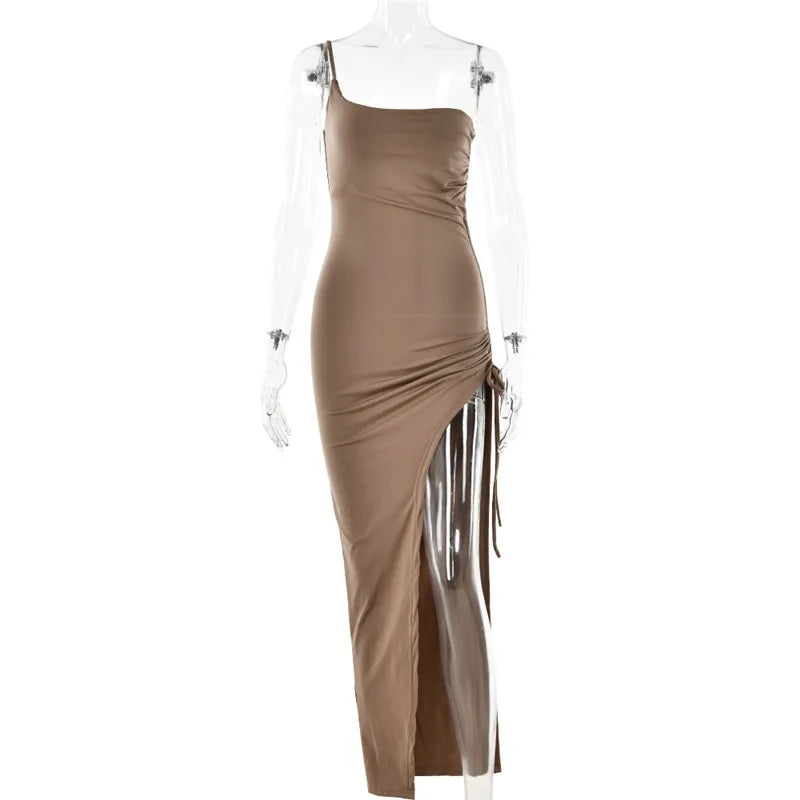 Dames Maxi Jurk Eén Schouder met Asymmetrische Splits