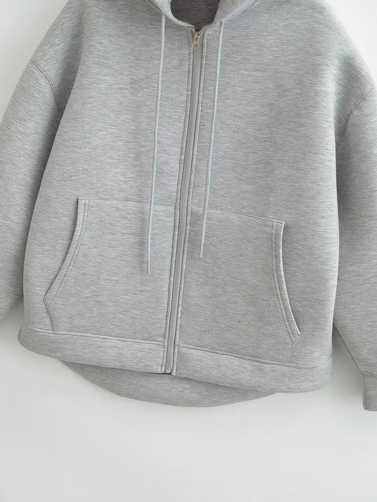 Dames Oversized Zip-Up Hoodie met Trekkoord Capuchon en Zakken