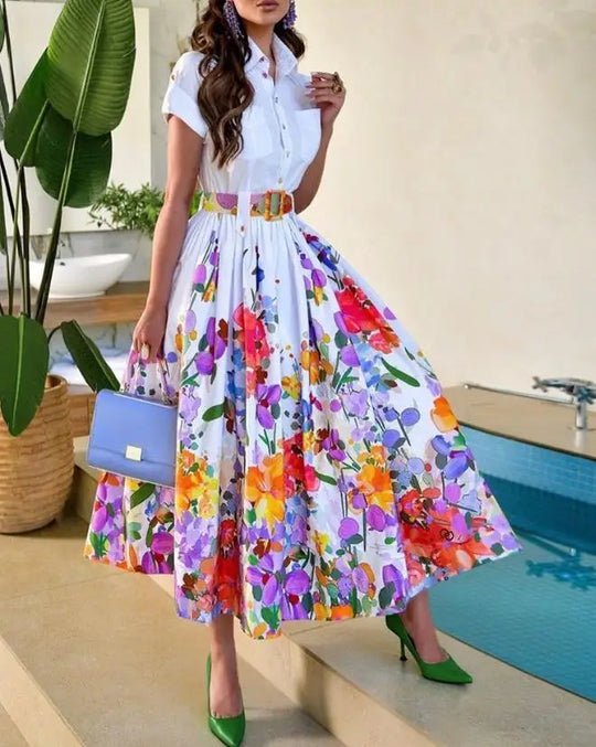 Elegante midi-jurk met bloemenpatroon
