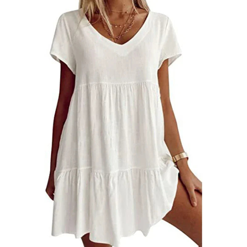 Luchtige Zomer Mini Jurk met V-Hals