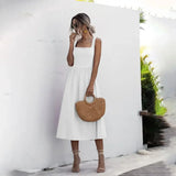 Zomer Midi Jurk met Vierkante Hals