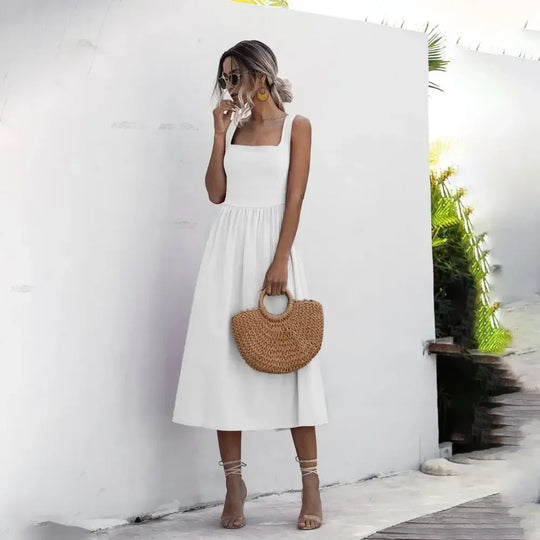 Zomer Midi Jurk met Vierkante Hals