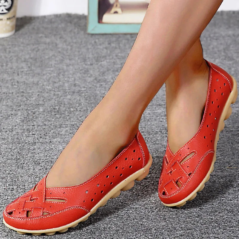 Dames orthopedische leren ballerina's – comfortabele open schoenen voor dagelijks gebruik