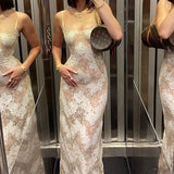 Elegante Maxi-jurk met Kantpatroon en Strik op de Rug