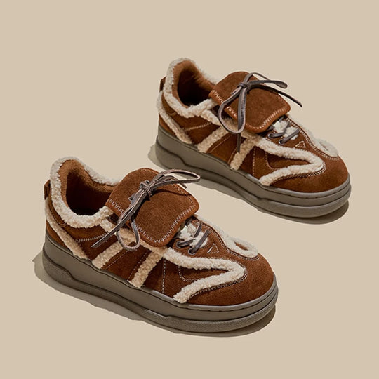 Vrouwen | Winter Sneakers | Fleece-Gevoerd | Echte Leer Look | Antislip Flats