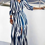 Dames lange shirtjurk met riem en zebrapatroon