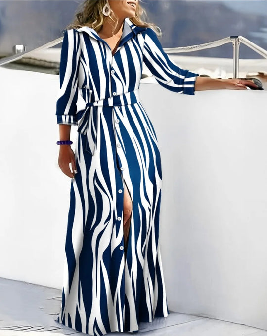 Dames lange shirtjurk met riem en zebrapatroon