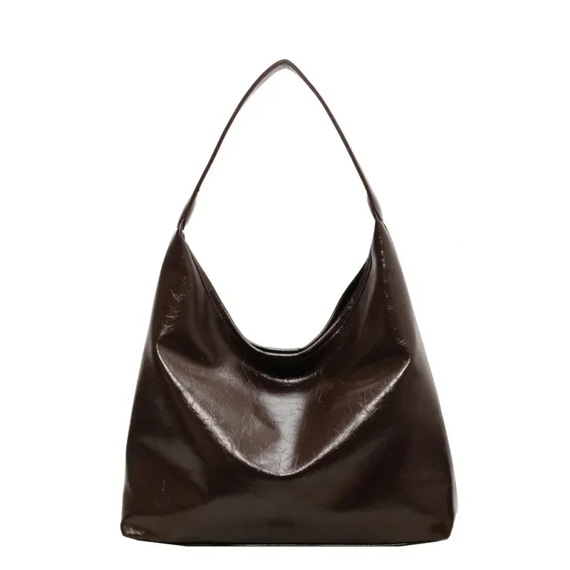 Leren shopper tas met brede handgreep
