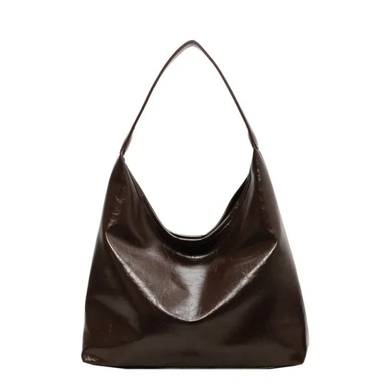 Leren shopper tas met brede handgreep