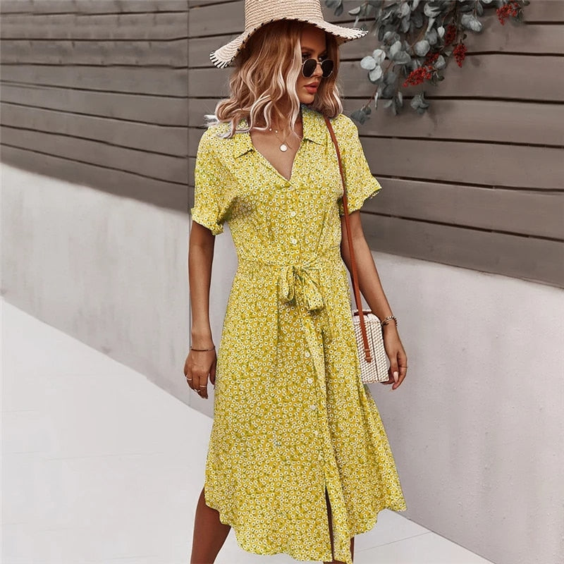 Zomer midi jurk met bloemenprint
