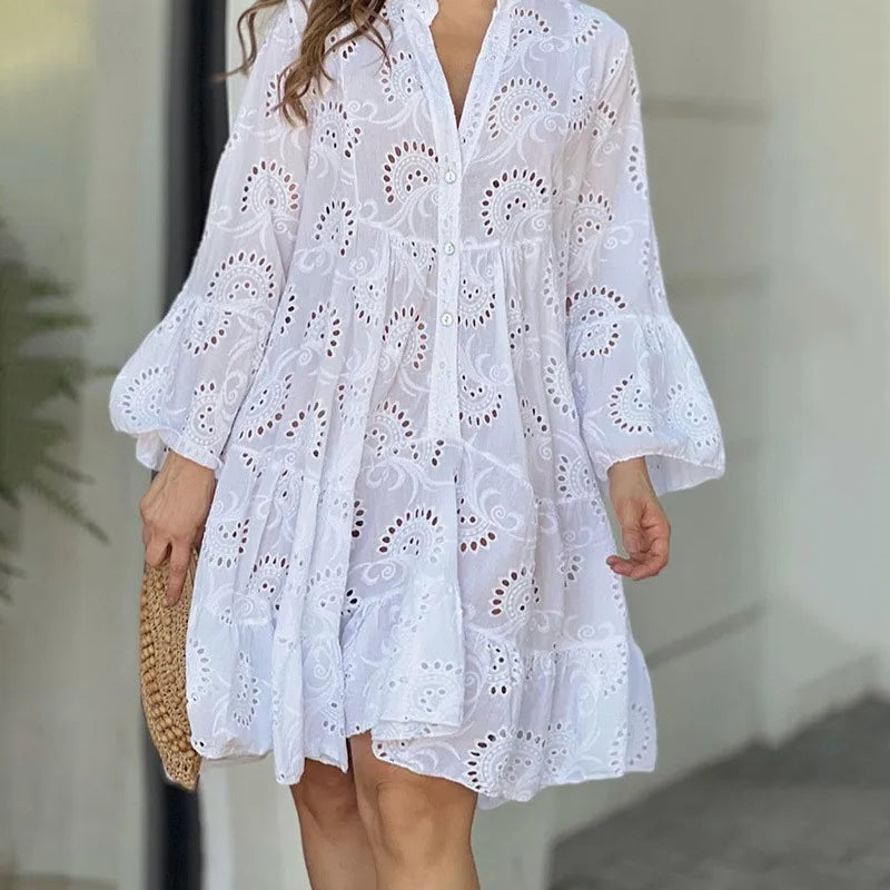 Ażurowe jurk in boho-stijl met brede mouwen