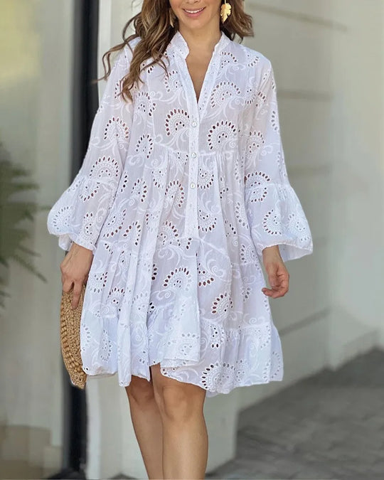 Ażurowe jurk in boho-stijl met brede mouwen