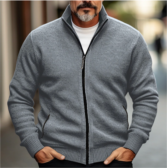 Heren Zip-Up Cardigan met Hoge Kraag en Zachte Brei Finish