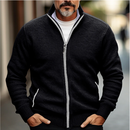 Heren Zip-Up Cardigan met Hoge Kraag en Zachte Brei Finish