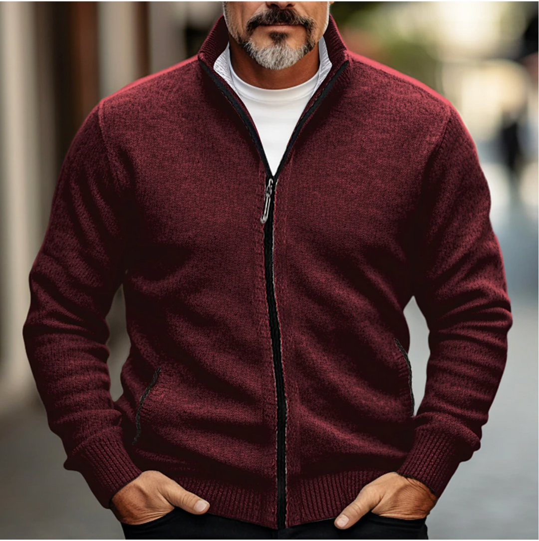 Heren Zip-Up Cardigan met Hoge Kraag en Zachte Brei Finish