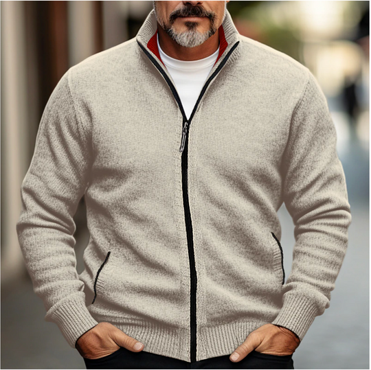 Heren Zip-Up Cardigan met Hoge Kraag en Zachte Brei Finish