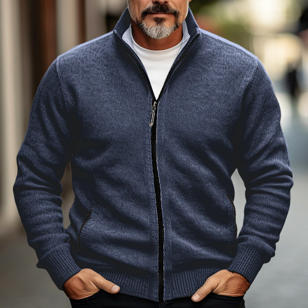 Heren Zip-Up Cardigan met Hoge Kraag en Zachte Brei Finish
