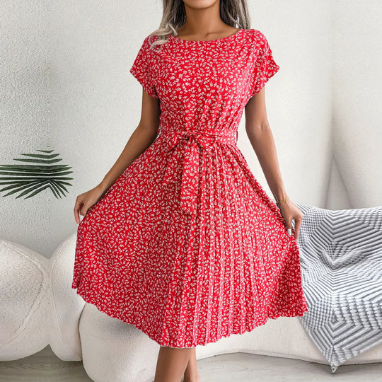 Dames Midi Jurk met Bloemenpatroon en Ceintuur