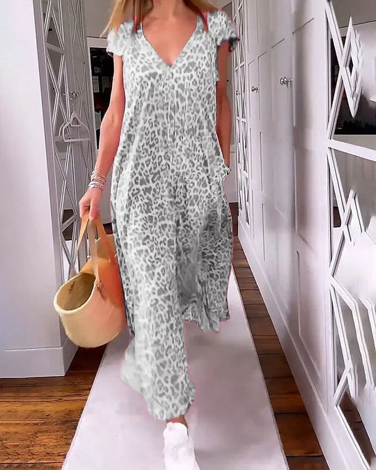 Luchtige Kleurige Maxi Jurk met Panterprint
