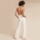 Effen Jumpsuit Dames – Comfortabele Wijde Broek met Korte Mouwen en Ceintuur