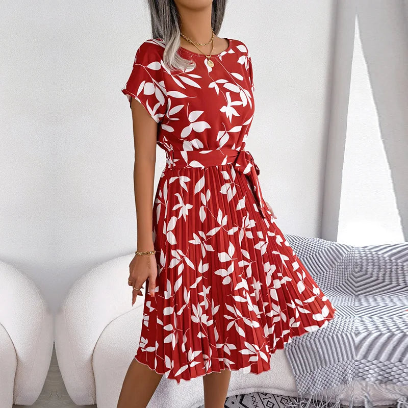 Dames Midi Jurk met Bloemenpatroon en Ceintuur