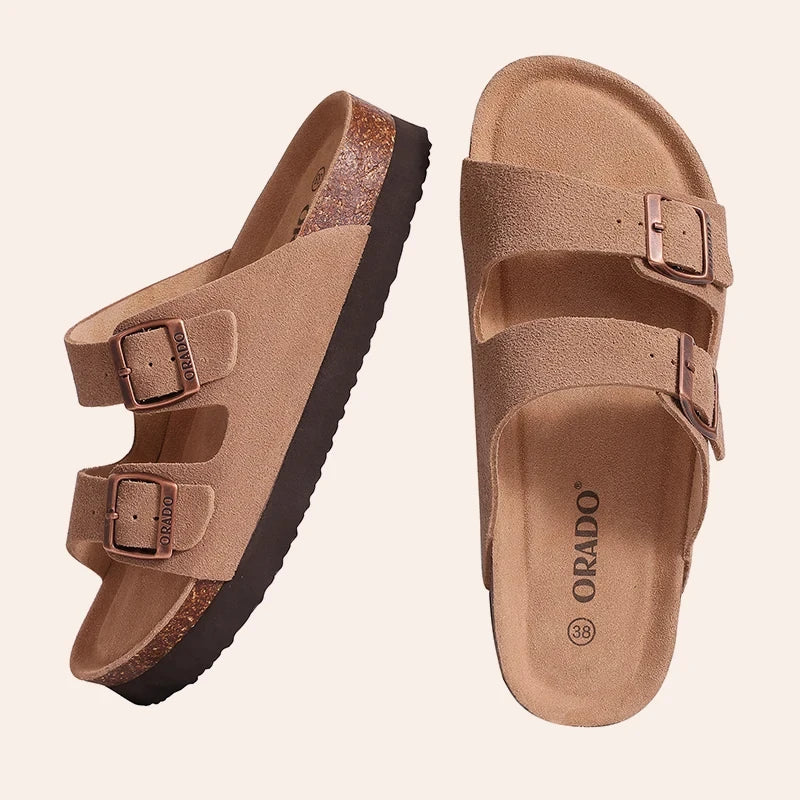 Orthopedische sandalen met kurken zool en twee banden