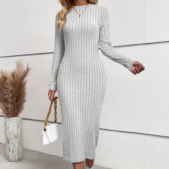 Dames elegante midi jurk van ribstof