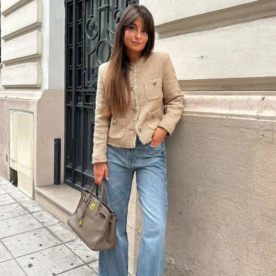 Dames Cropped Tweed Jacket | Lange Mouwen | Elegante Korte Jassenstijl