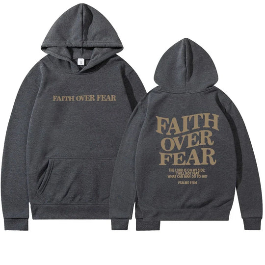Dames Oversized Hoodie met Faith Over Fear Bijbelvers Print