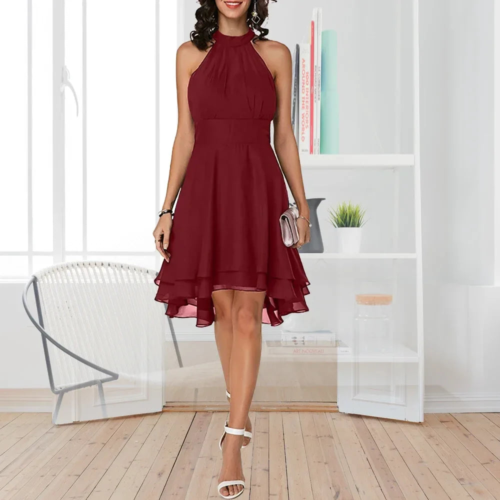 Dames Cocktailjurk | Halternek | Asymmetrische Zoom met Ruffles