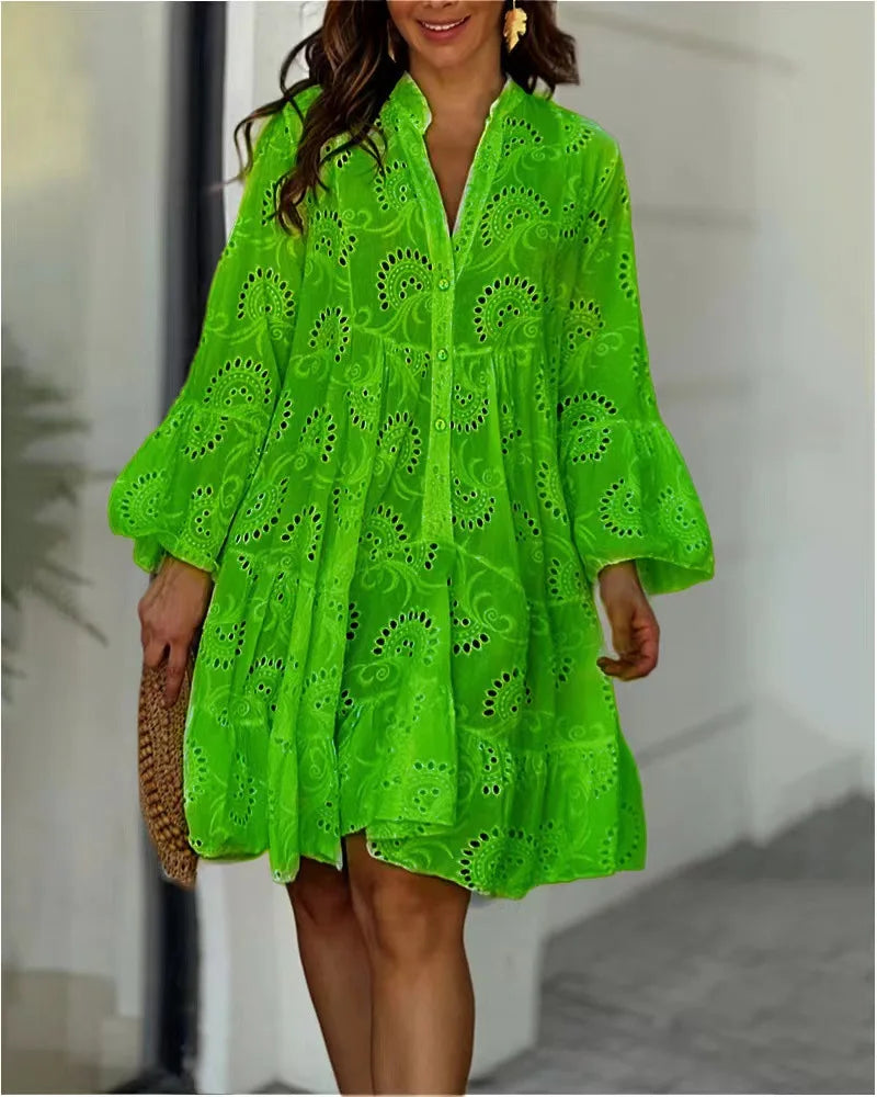 Ażurowe jurk in boho-stijl met brede mouwen