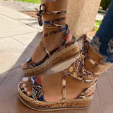 Dames Sandalen op Platform met Gevlochten Zool en Vetersluiting
