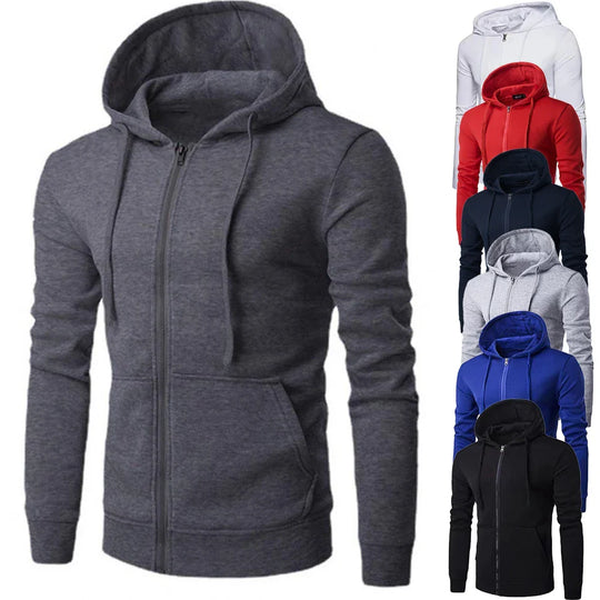 Heren Zip-Up Sport Hoodie met Trekkoord Capuchon en Slim Fit