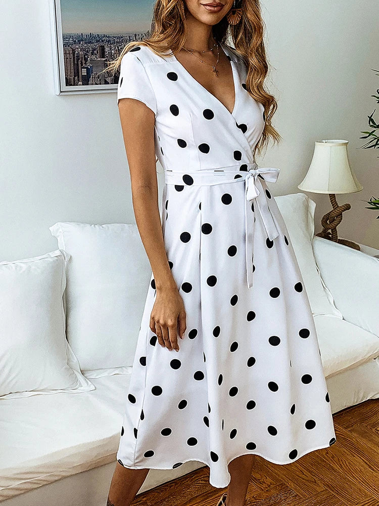 Midi Jurk met Stippen en Tailleband