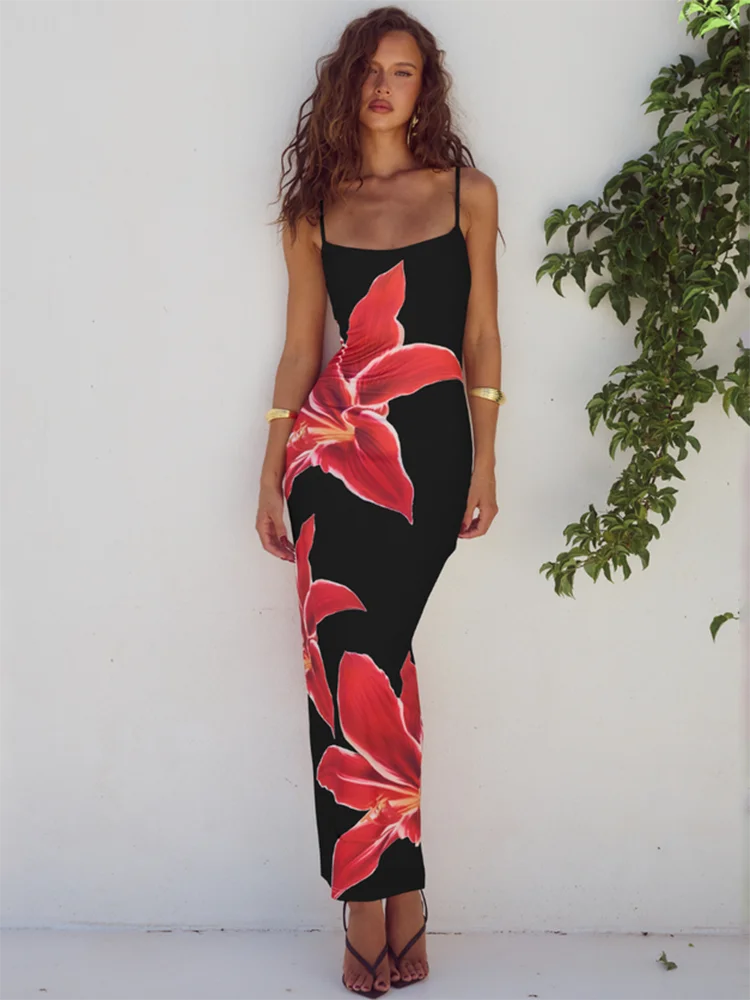 Dames Maxi Jurk met Bloemenprint en Dunne Schouderbandjes