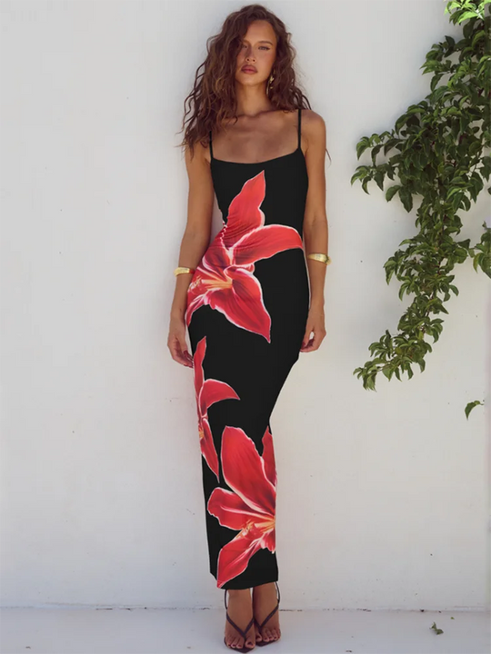 Dames Maxi Jurk met Bloemenprint en Dunne Schouderbandjes