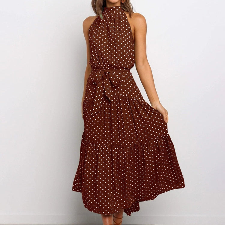 Elegante Midi Jurk met Stipjes en Halsband