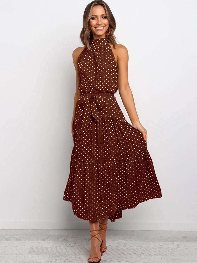 Elegante Midi Jurk met Stipjes en Halsband