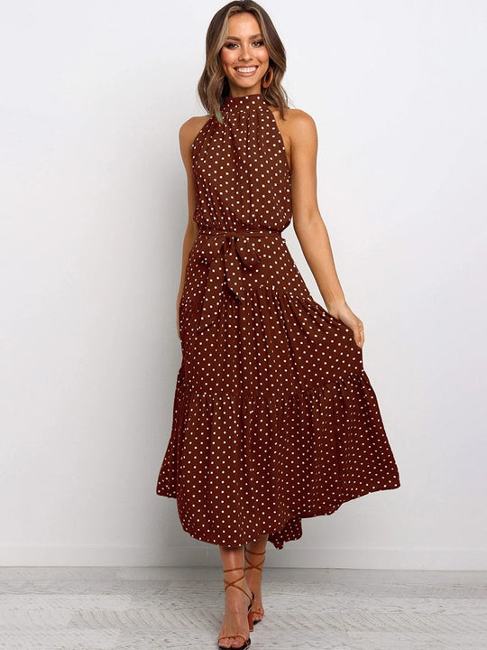 Elegante Midi Jurk met Stipjes en Halsband