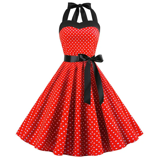 Dames Retro Jurk met Stippen en Strik