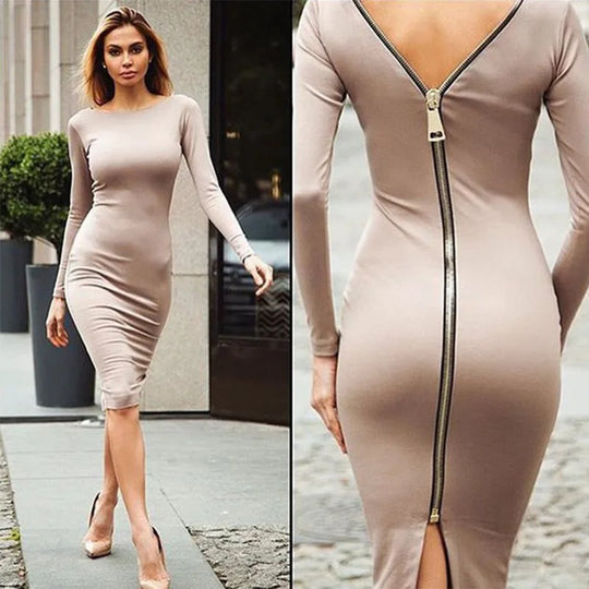 Dames elegante pencil jurk met rits op de rug