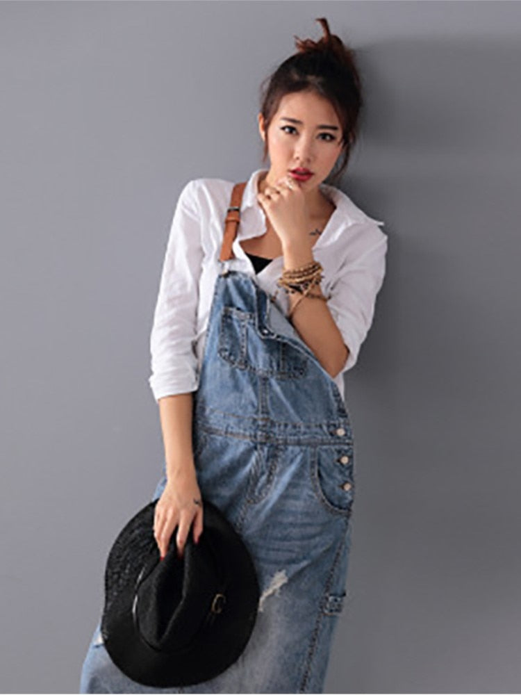 Jeans Tuinbroek Jurk met Slijtage
