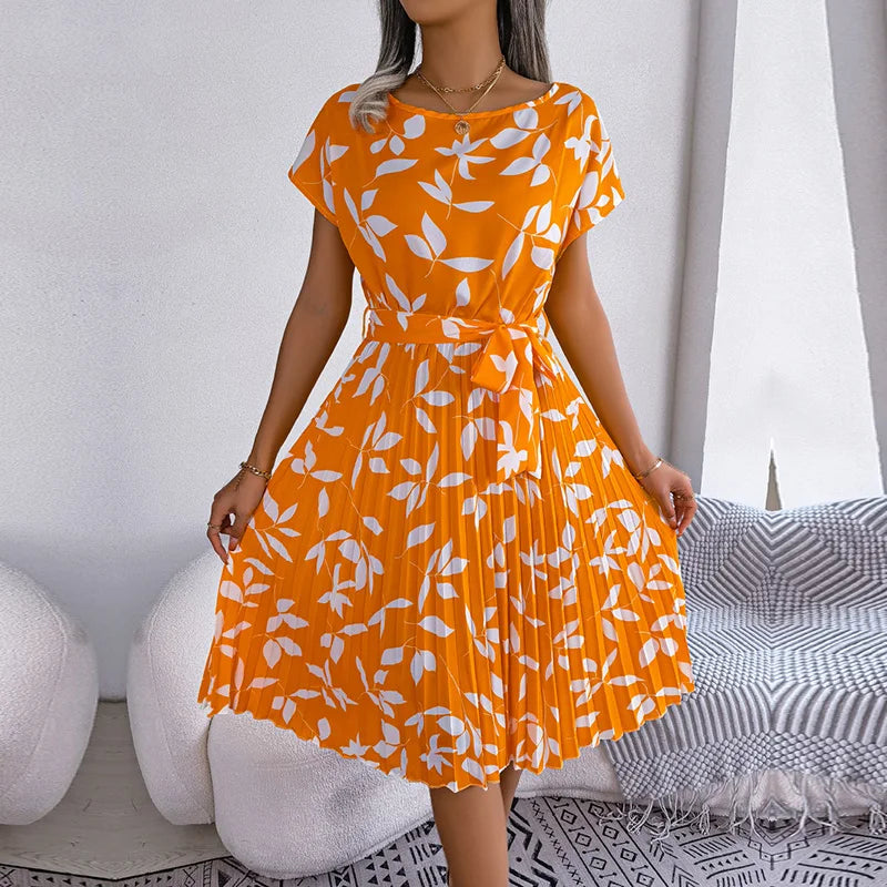 Dames Midi Jurk met Bloemenpatroon en Ceintuur