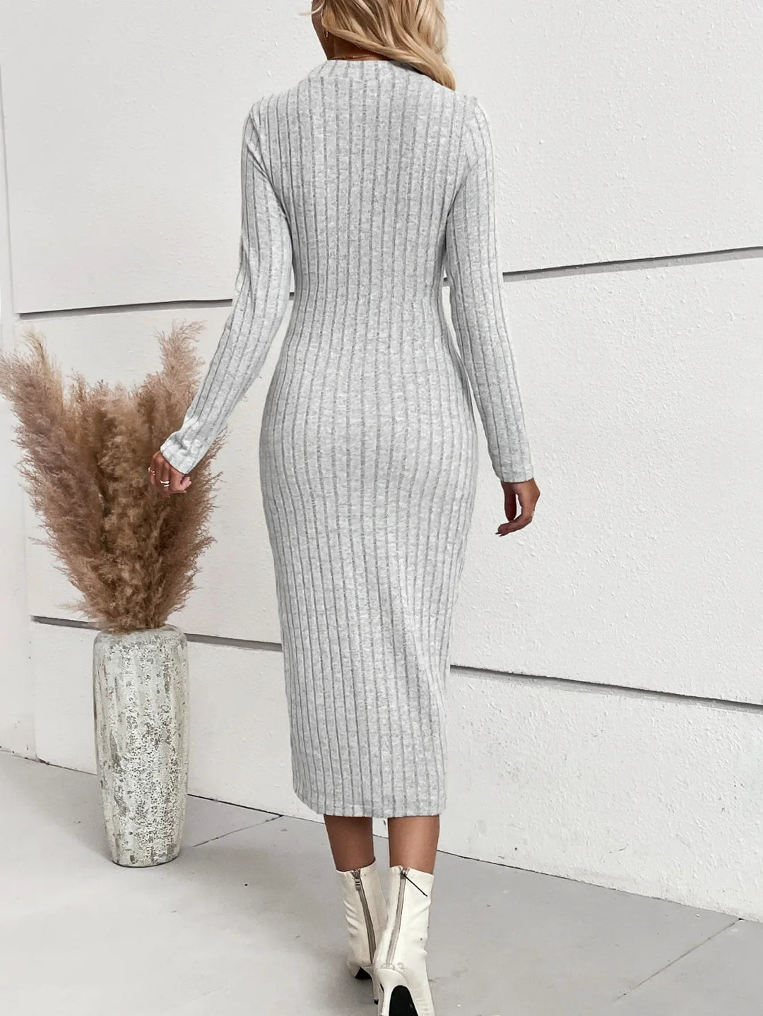 Dames elegante midi jurk van ribstof