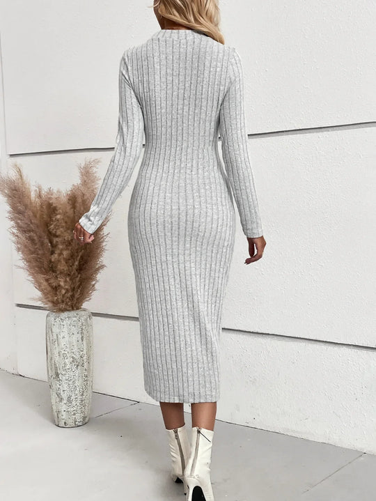 Dames elegante midi jurk van ribstof