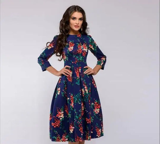 Elegante midi-jurk met bloemmotief